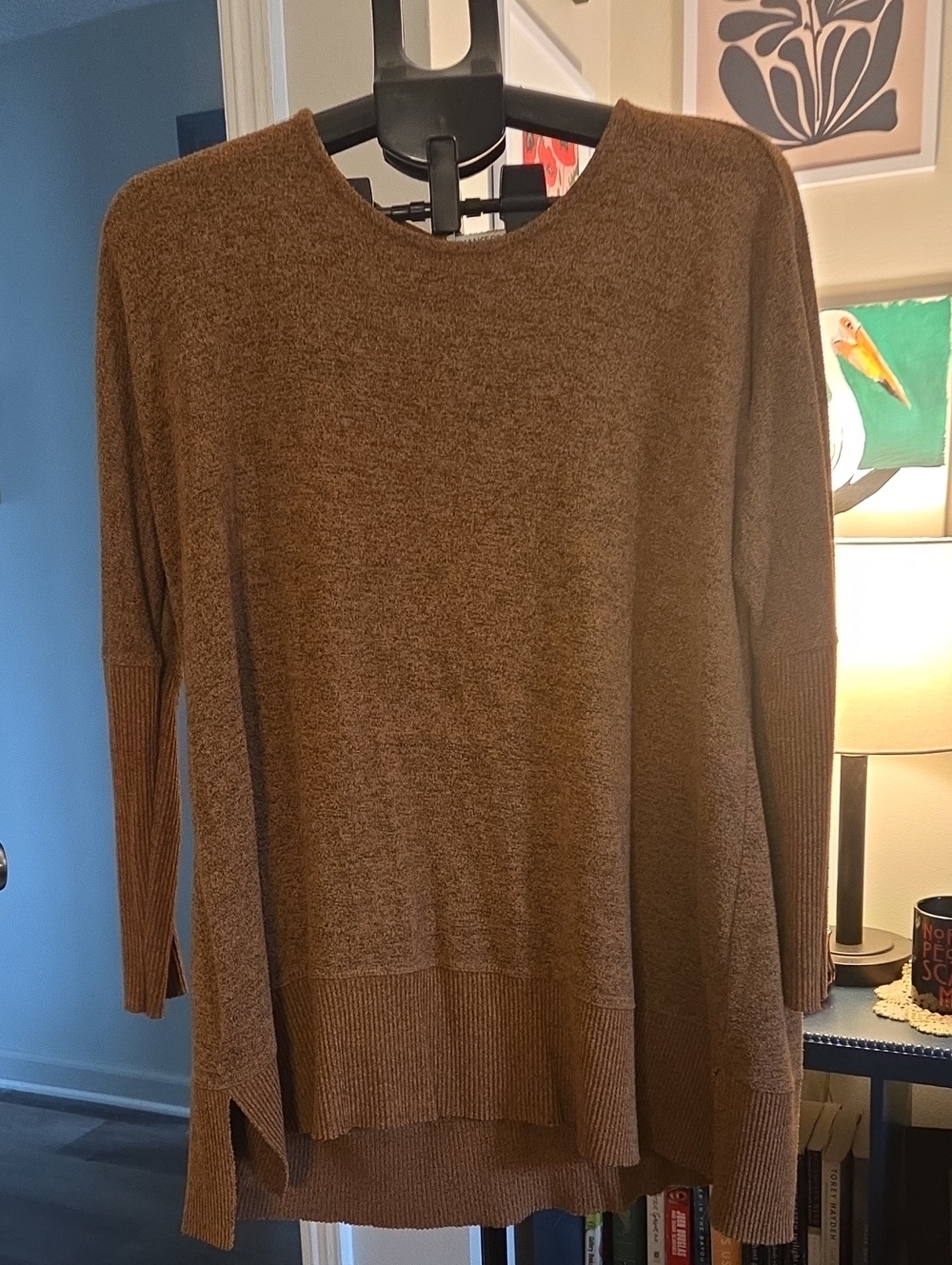 Chance or Fate Brown Lightweight Knit Drop-Hem Sweater